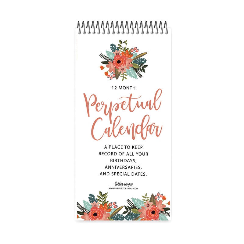Hadley Designs Floral Perpetual Birthday, Anniversary, Special Event Reminder Calendar Book Journal for Important Family Date Remembrance Wall Hanging, Mom Dutch Bday Gift Card Planner Organizer - Image 1